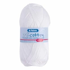 Best Sale ⭐ Patons White 100% Cotton 4 Ply Yarn 100g 🛒